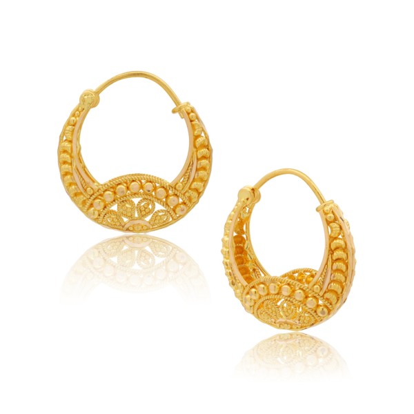 22K Gold Filigree Hoop Earrings