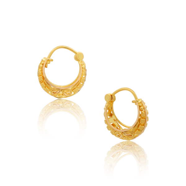 22K Gold Mini Filigree Hoop Earrings