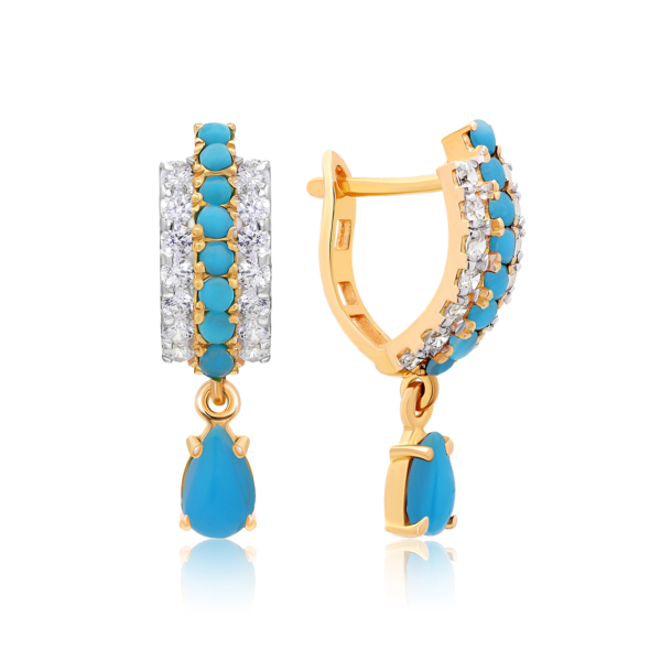22K Gold Turquoise CZ Earrings