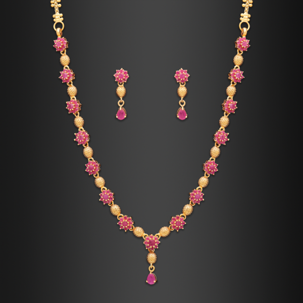 22K Gold Beaded Ruby Necklace Set