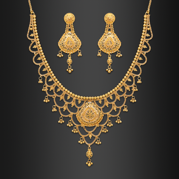 22K Gold Draped Filigree Necklace Set