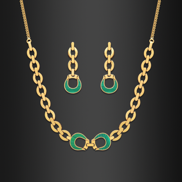 22K Gold Malachite Chaine Link Necklace Set