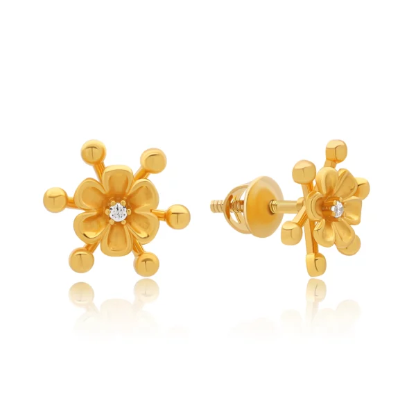 22K Gold Floral CZ Stud Earrings