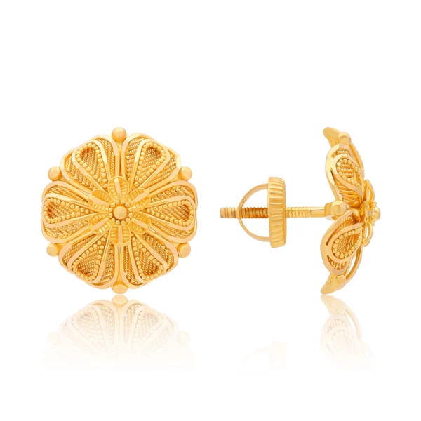 22K Gold Floral Embroidered Stud Earrings