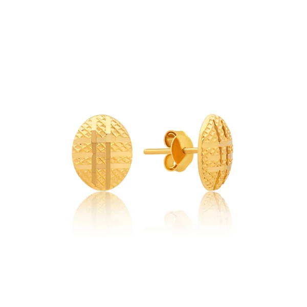 22K Gold Flat Textured Stud Earrings