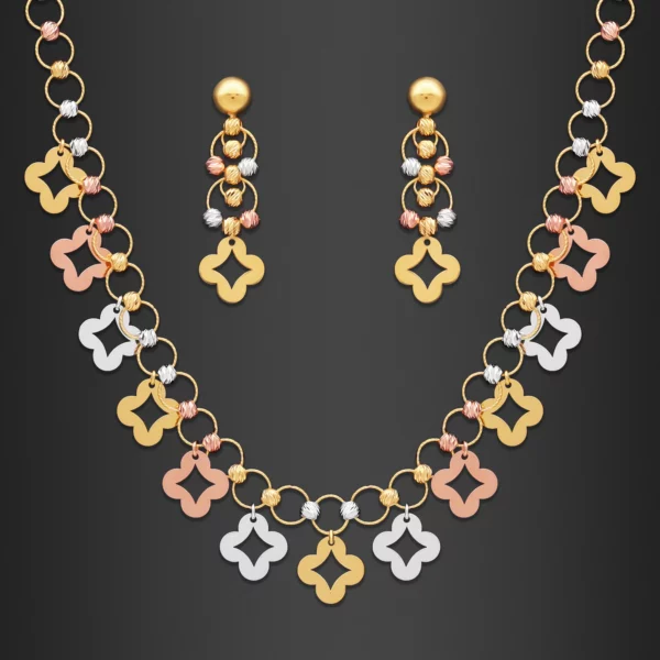 22K Gold Tri-Tone Floral Charms Necklace Set