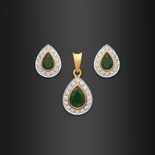 22K Gold Emerald CZ Pendant Set