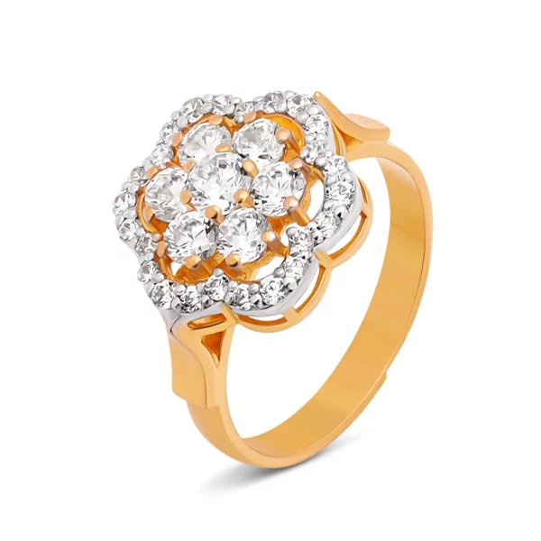 22K Gold CZ Floral Ring
