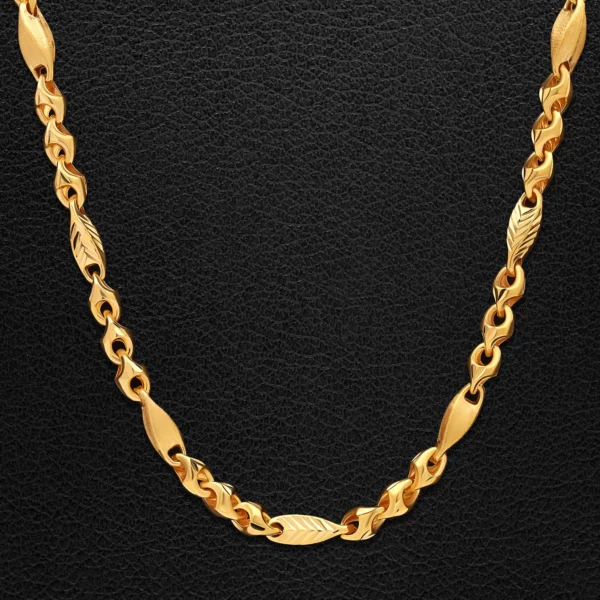 22K Gold Fancy Hollow Block Link Chain