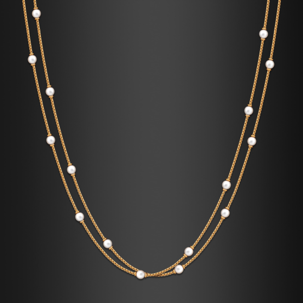 22K Gold Dual Strand Pearl Necklace
