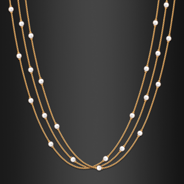 22K Gold Pearl Tri Strand Necklace
