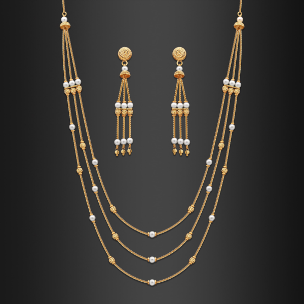 22K Gold Layered Pearl Necklace Set