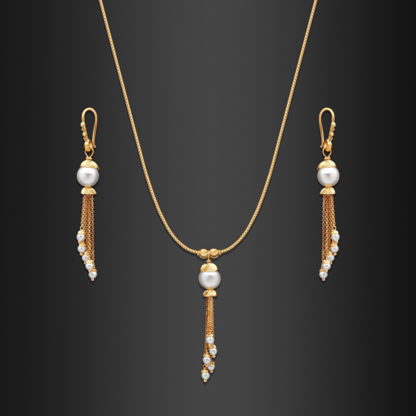 22K Gold Pearl Tassel Drop Necklace Set