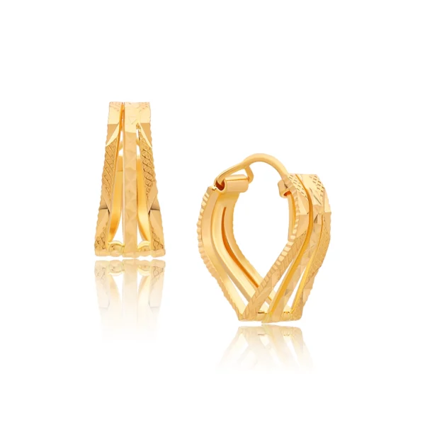 22K Gold Trident Heart Shaped Huggie Earrings