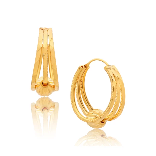 22K Gold Trident Beaded Hoop Earrings
