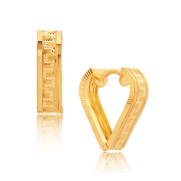 22K Gold Greca Heart Huggie Earrings