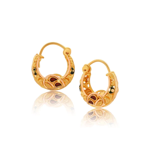22K Gold Mini Meena Basket Hoop Earrings