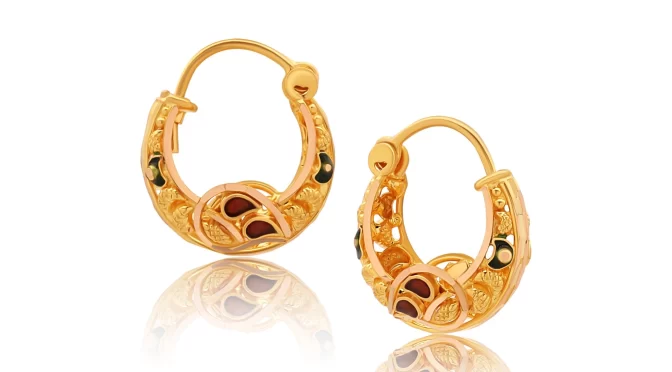 22K Gold Mini Meena Basket Hoop Earrings (3.55G)
