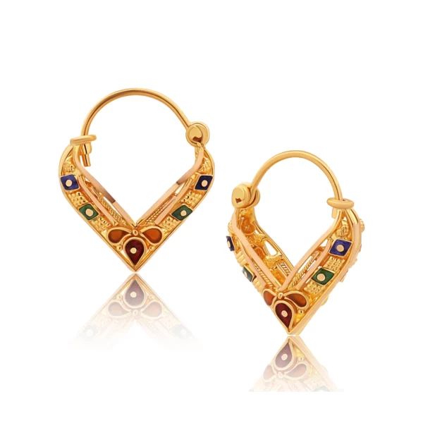 22K Gold Meena Basket Heart Huggie Earrings