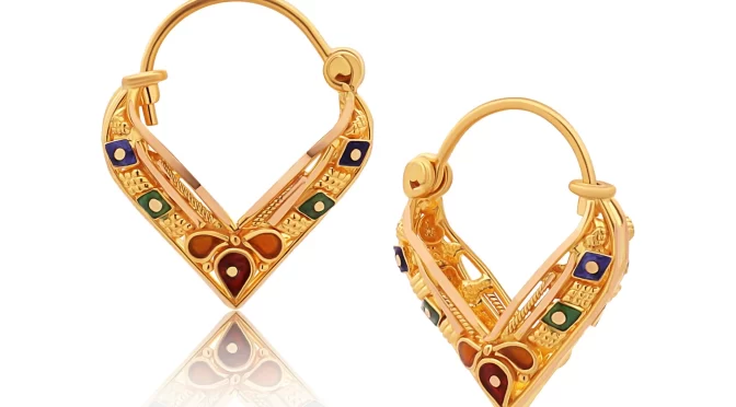 22K Gold Meena Heart Basket Hoop Earrings (4.15G)