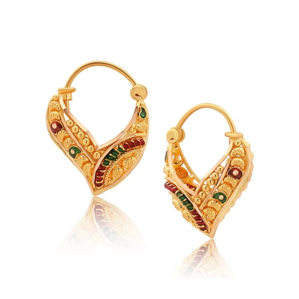 22K Gold Meena Heart Basket Huggie Earrings