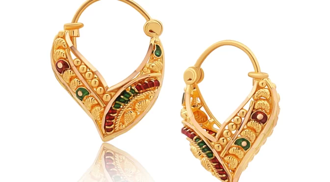 22K Gold Meena Heart Basket Huggie Earrings (5.05G)