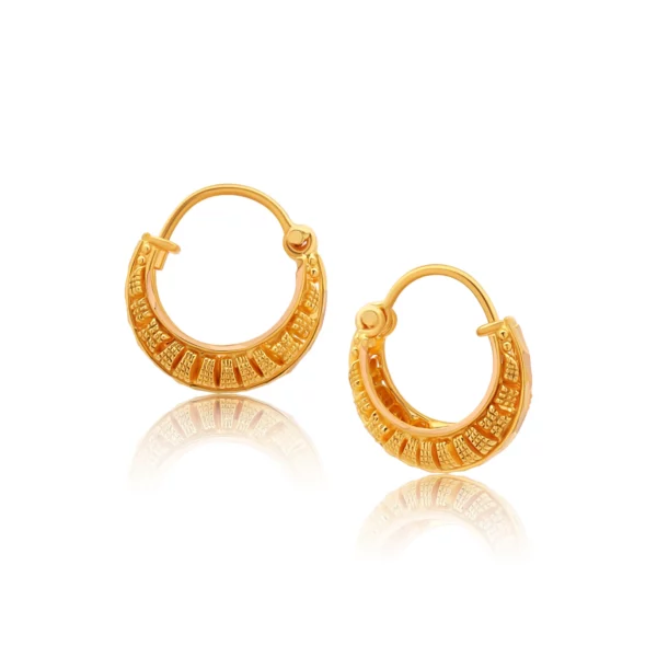 22K Gold Mini Basket Hoop Earrings
