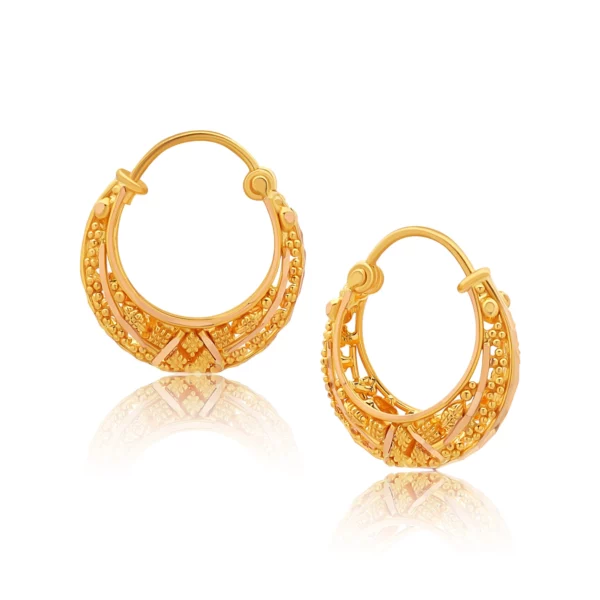 22K Gold Medium Basket Hoop Earrings