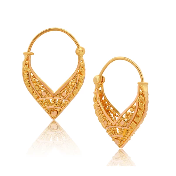 22K Gold Basket Heart Huggie Earrings
