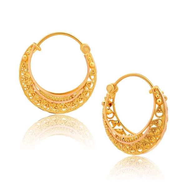 22K Gold Filigree Basket Hoop Earrings