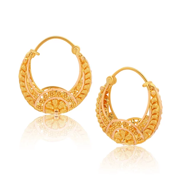 22K Gold Floral Basket Hoop Earrings
