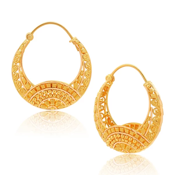22K Gold Floral Embroidered Basket Hoop Earrings