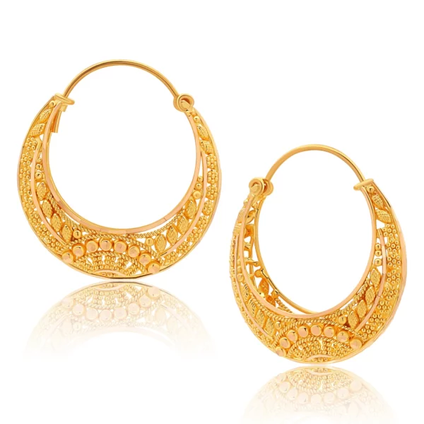 22K Gold Filigree Basket Hoop Earrings