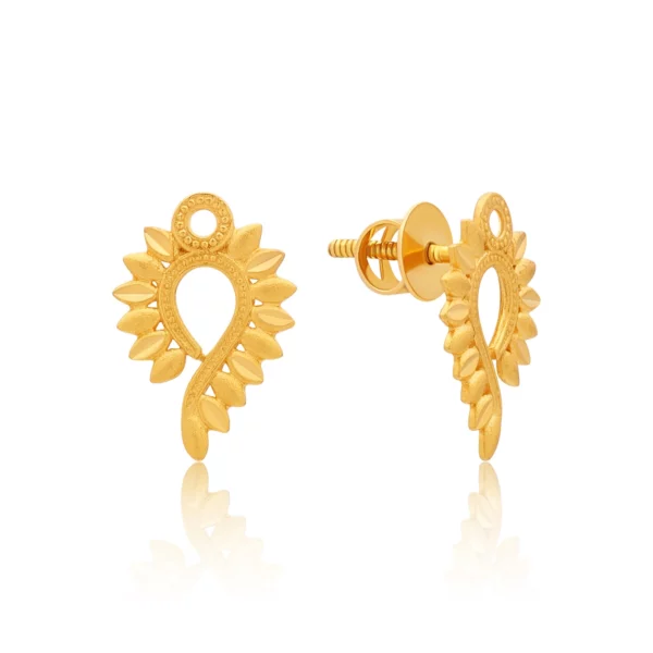 22K Gold Marquise Leaf Stud Earrings