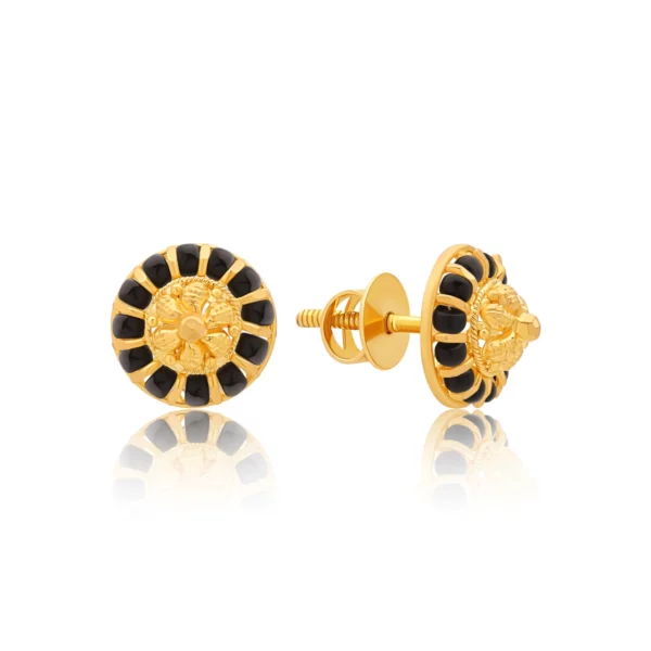 22K Gold Black Bead Cluster Stud Earrings