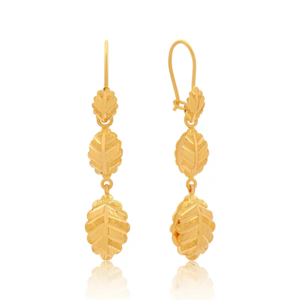22K Gold Tiered Leaf Drop Earrings