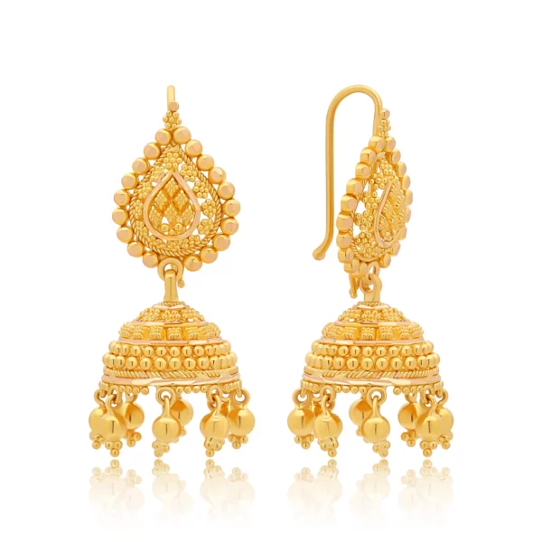 22K Gold Filigree Jhumka Drop Earrings