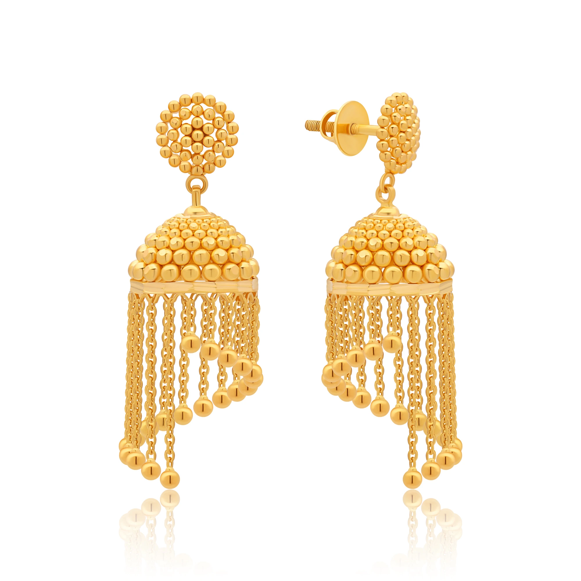 22K Solid Gold Designer Jhumki Long Earrings E2220117 | Royal Dubai  Jewellers