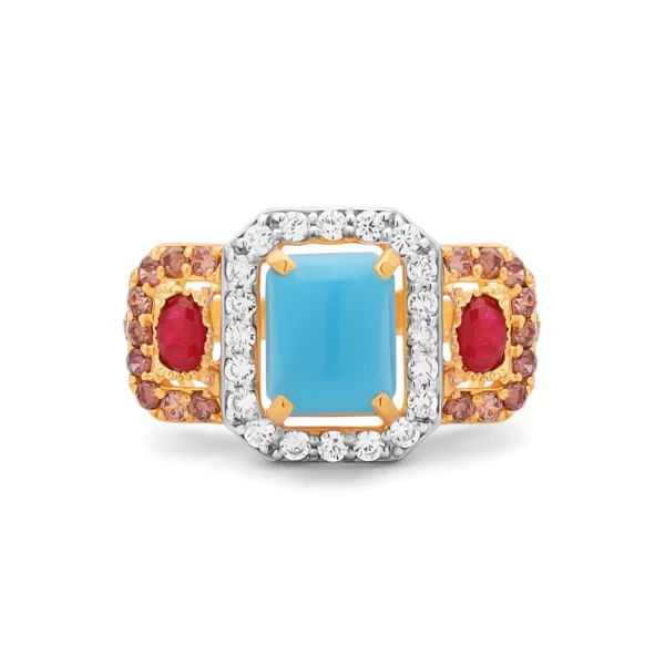 22K Gold Turquoise Ruby CZ Ring
