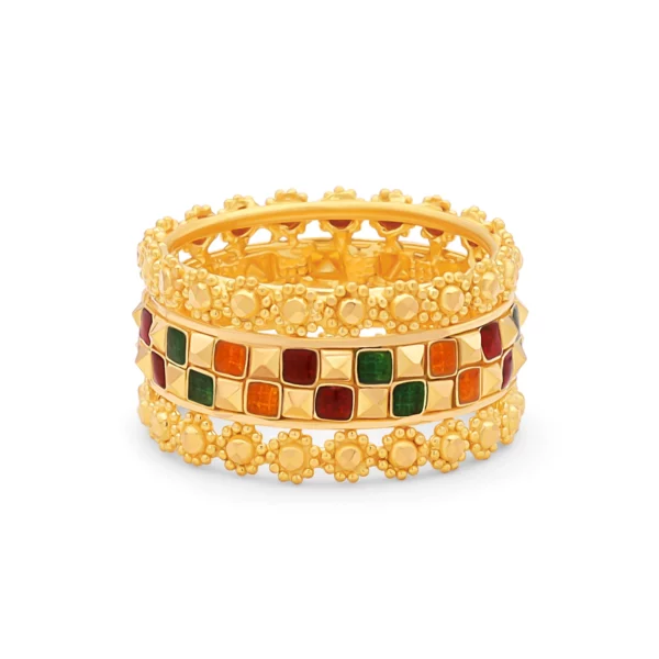 22K Gold Meenakari Embroidered Band Ring