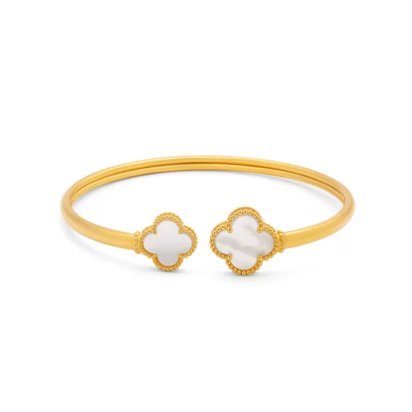 22K Gold Mother of Pearl Dual Clover Flex Bangle