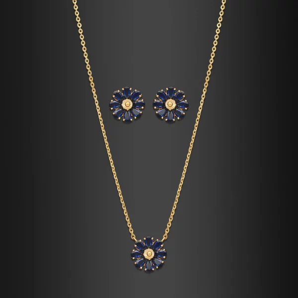 22K Gold Sapphire Petals Necklace Set
