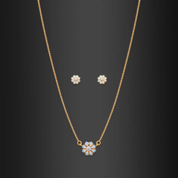 22K Gold Flower Enamel Necklace Set
