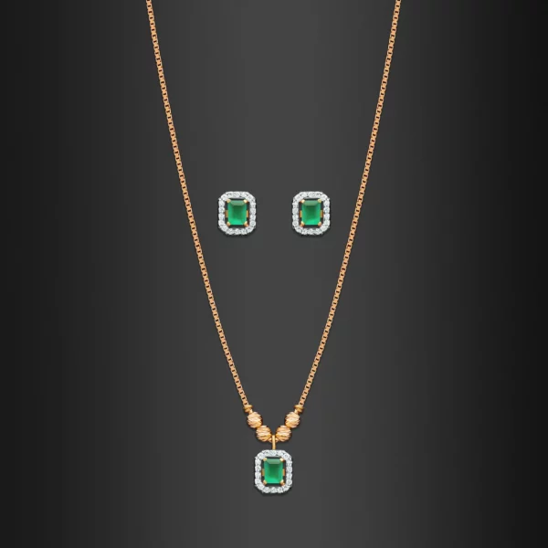 22K Gold Emerald CZ Necklace Set