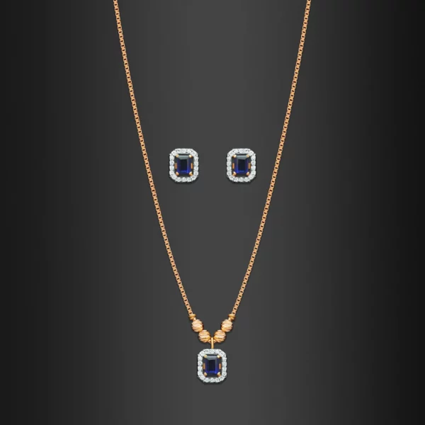 22K Gold Sapphire CZ Necklace Set