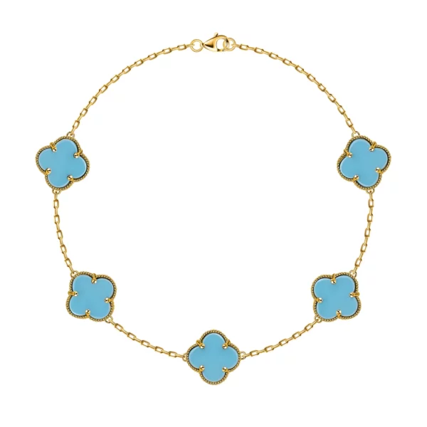22K Gold Sky Blue Agate Clover Bracelet - 5 Motifs
