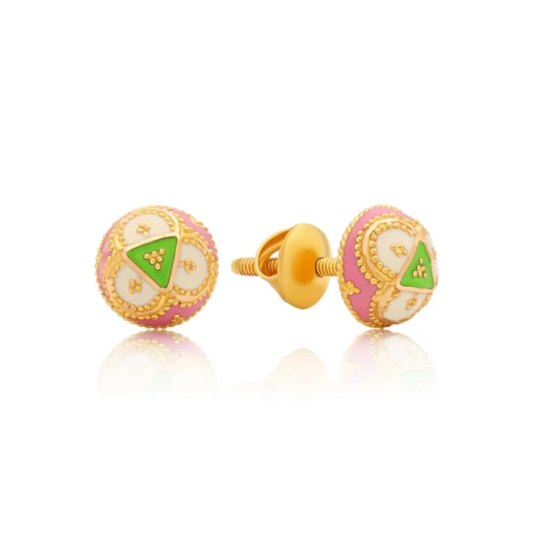 22K Gold Ball Pastel Minakari Stud Earrings