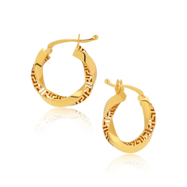 22K Gold Twisted Greca Hoop Earrings