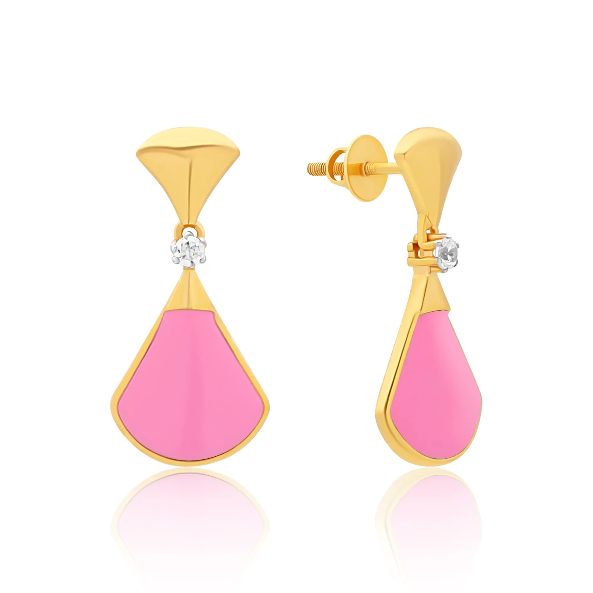 22K Gold Rose Pink Pastel Drop Earrings (4.25G) - Queen of Hearts Jewelry