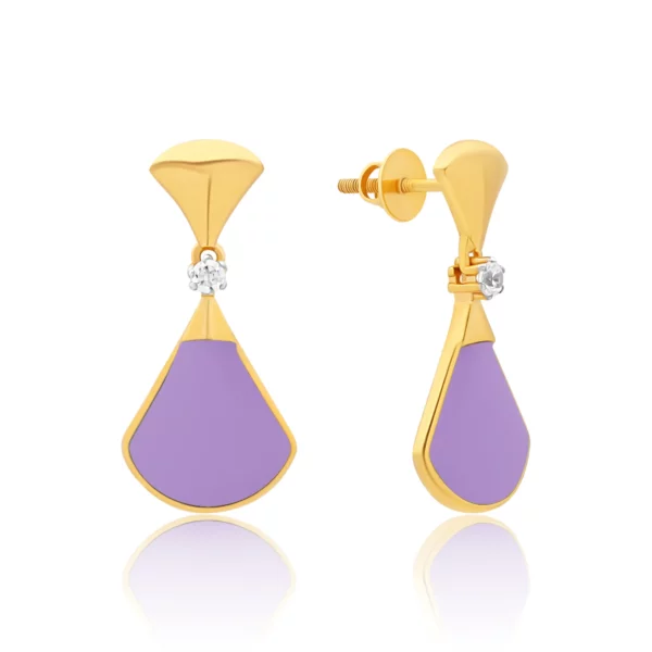 22K Gold Lavender Enamel Drop Earrings